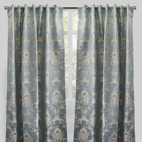 Katherine Traditional Jacquard Polyester Fabric - Textured Damask Faux Silk, Room Darkening, 54" X 96", Rod Pocket - Back Tab (1 Pair)