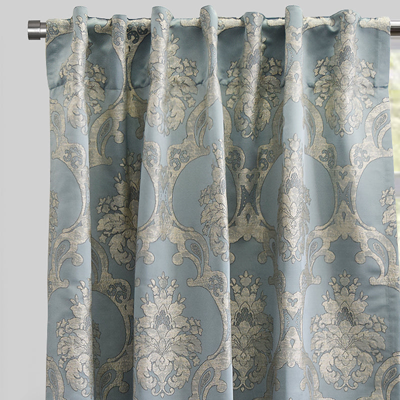 Katherine Traditional Jacquard Polyester Fabric - Textured Damask Faux Silk, Room Darkening, 54" X 96", Rod Pocket - Back Tab (1 Pair)