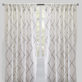 Katie Curtain Panels Polyester Fabric - Sheer Linen Look, Square Embroidery, 54" X 96" (Sold By The Pair)