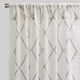Katie Curtain Panels Polyester Fabric - Sheer Linen Look, Square Embroidery, 54" X 96" (Sold By The Pair)