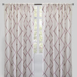 Katie Curtain Panels Polyester Fabric - Sheer Linen Look, Square Embroidery, 54" X 96" (Sold By The Pair)