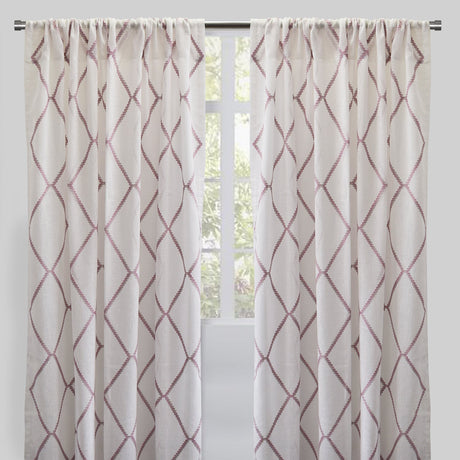 Katie Curtain Panels Polyester Fabric - Sheer Linen Look, Square Embroidery, 54" X 96" (Sold By The Pair)