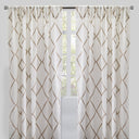 Katie Curtain Panels Polyester Fabric - Sheer Linen Look, Square Embroidery, 54" X 96" (Sold By The Pair)
