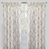Katie Curtain Panels Polyester Fabric - Sheer Linen Look, Square Embroidery, 54" X 96" (Sold By The Pair)