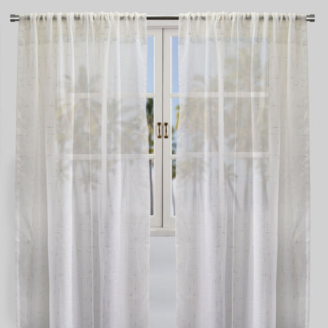 Larson Curtain Panels Polyester Fabric - Sheer Linen Look, Metallic Threading, White/Silver, 54X84, 54X96, Rod Pocket (Sold By The Pair)