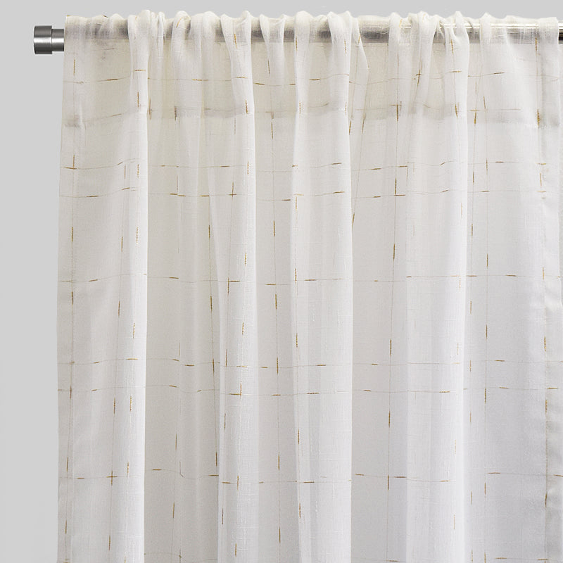Larson Curtain Panels Polyester Fabric - Sheer Linen Look, Metallic Threading, White/Silver, 54X84, 54X96, Rod Pocket (Sold By The Pair)