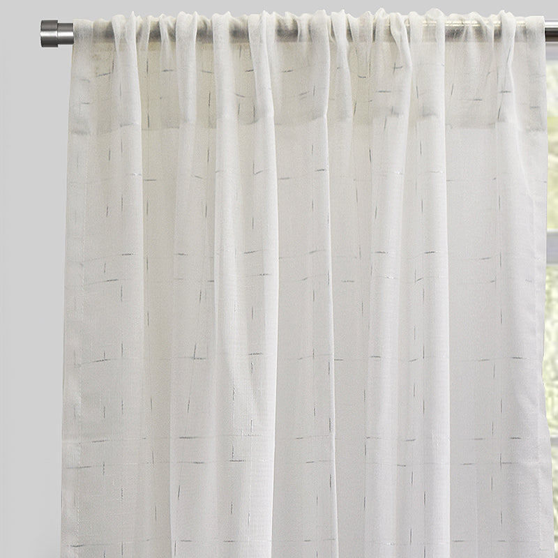 Larson Curtain Panels Polyester Fabric - Sheer Linen Look, Metallic Threading, White/Silver, 54X84, 54X96, Rod Pocket (Sold By The Pair)