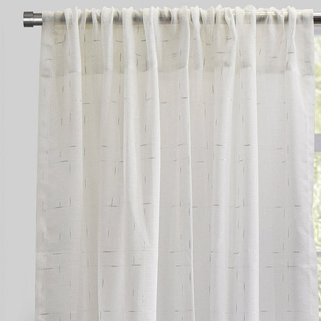 Larson Curtain Panels Polyester Fabric - Sheer Linen Look, Metallic Threading, White/Silver, 54X84, 54X96, Rod Pocket (Sold By The Pair)