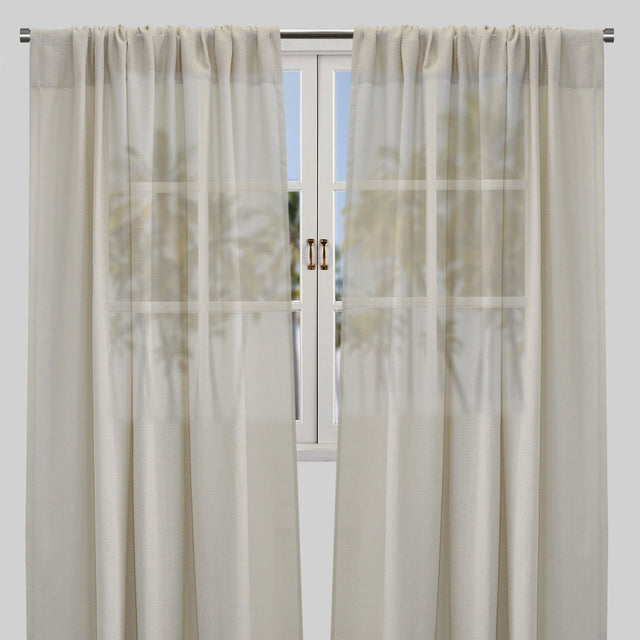 Moretti Linen Look Sheer Polyester Fabric - Solid, Transparent, 54" Width, 84" Height (Sold By The Pair)