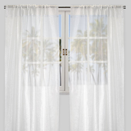 Morocco Polyester Fabric - Solid Textured Metallic Sheer, White/Ivory/Silver, 54" X 84" Or 54" X 96" (Set Of 2)