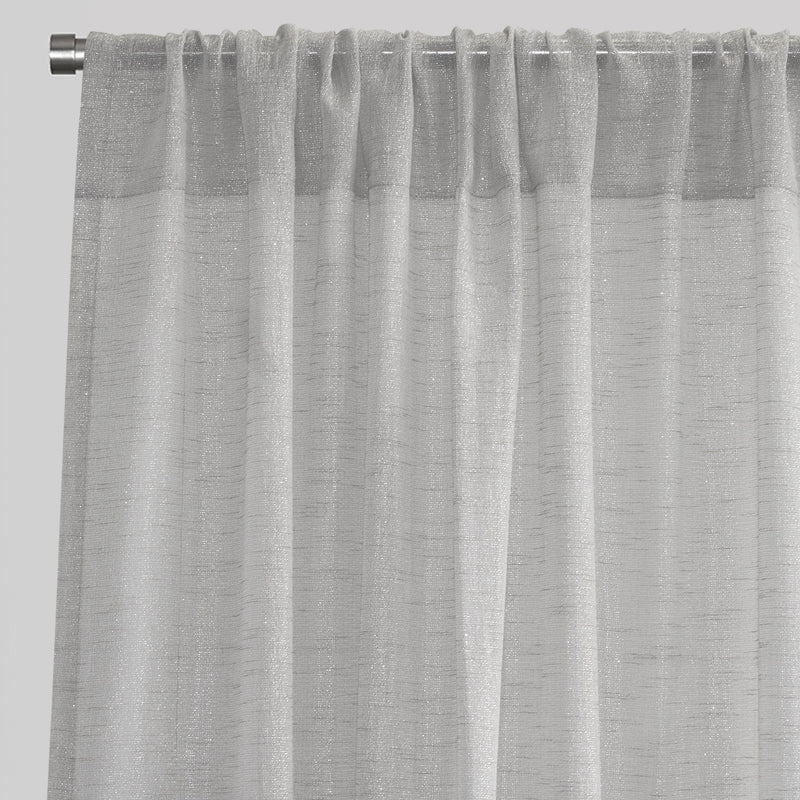 Morocco Polyester Fabric - Solid Textured Metallic Sheer, White/Ivory/Silver, 54" X 84" Or 54" X 96" (Set Of 2)