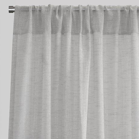 Morocco Polyester Fabric - Solid Textured Metallic Sheer, White/Ivory/Silver, 54" X 84" Or 54" X 96" (Set Of 2)