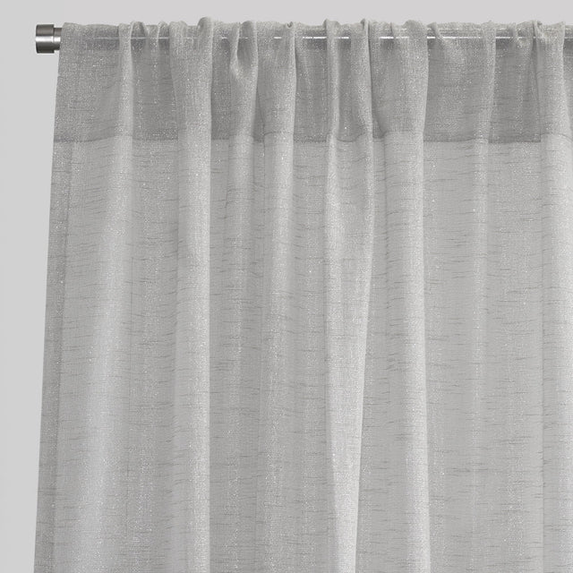 Morocco Polyester Fabric - Solid Textured Metallic Sheer, White/Ivory/Silver, 54" X 84" Or 54" X 96" (Set Of 2)