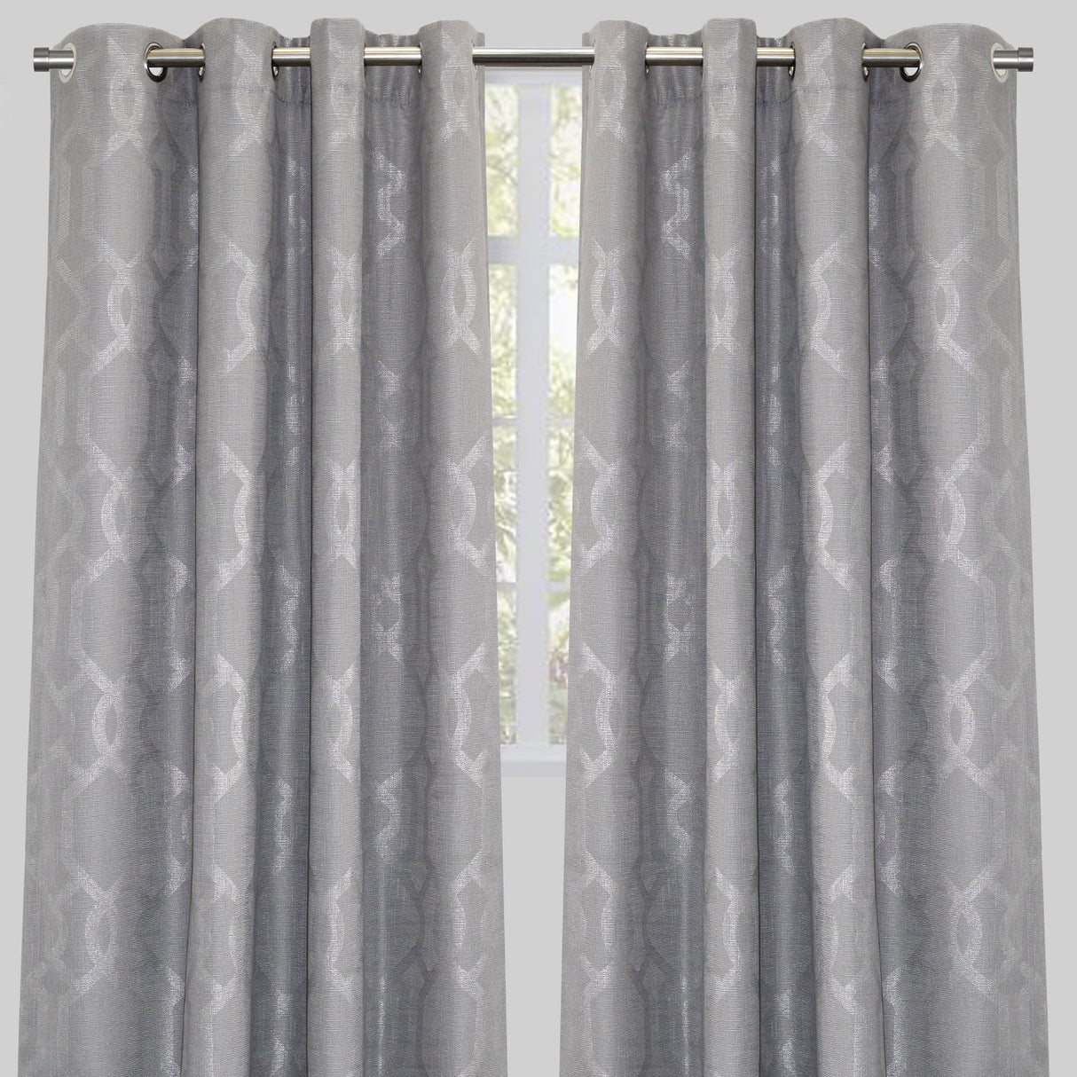 Mundial Polyester Fabric - Charcoal Geometric Print, 54" X 96" (Set Of 2)