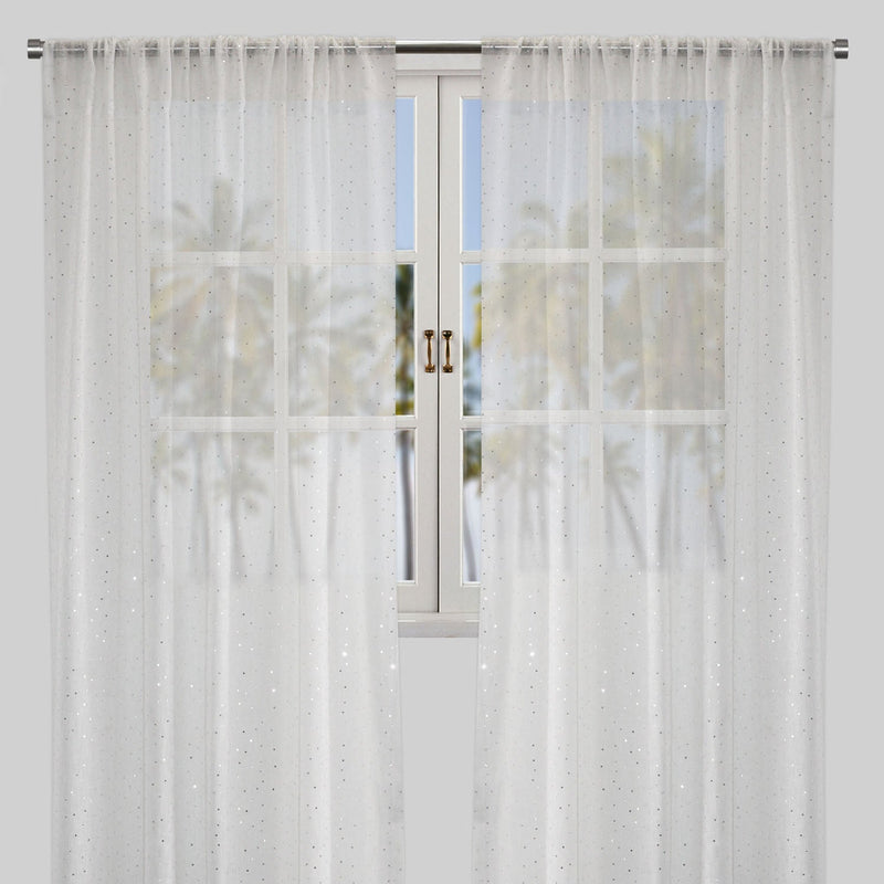 Polak Sheer Polyester Fabric - Sequins, Ivory, 54X84, 54X96, Rod Pocket (Set Of 2)