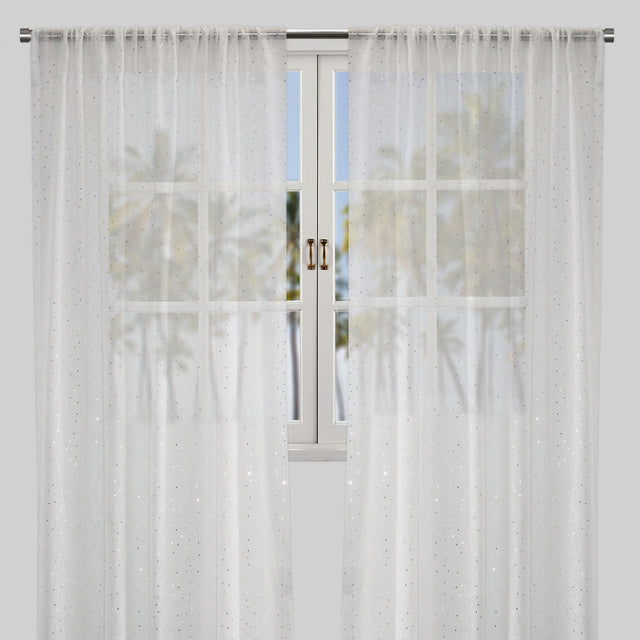 Polak Sheer Polyester Fabric - Sequins, Ivory, 54X84, 54X96, Rod Pocket (Set Of 2)