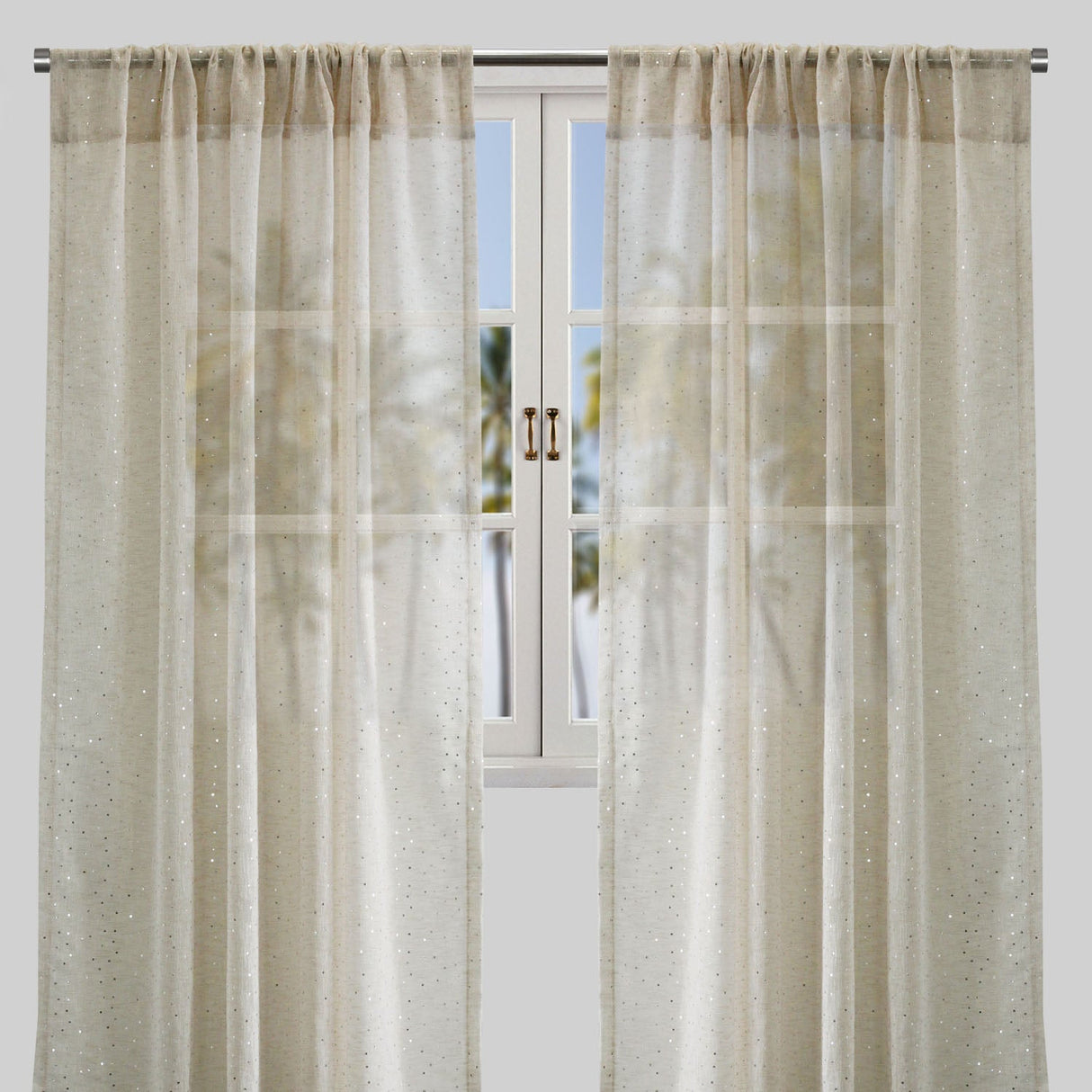 Polak Sheer Polyester Fabric - Sequins, Ivory, 54X84, 54X96, Rod Pocket (Set Of 2)