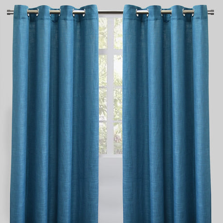 Raider Linen Blend Curtain Fabric - Solid Textured Chevron Pattern, Spa, 54" X 96" (2 Panels)
