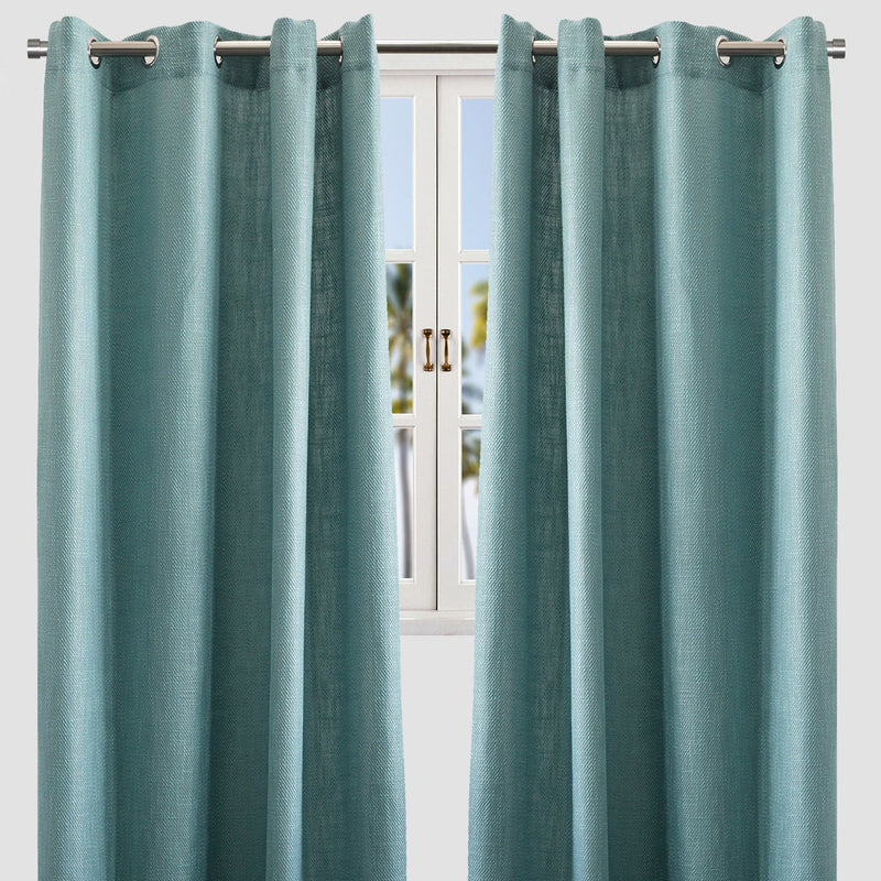 Raider Linen Blend Curtain Fabric - Solid Textured Chevron Pattern, Spa, 54" X 96" (2 Panels)