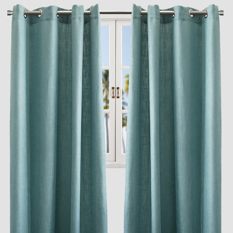 Raider Linen Blend Curtain Fabric - Solid Textured Chevron Pattern, Spa, 54" X 96" (2 Panels)