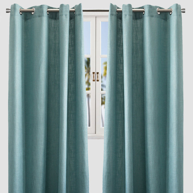 Raider Linen Blend Curtain Fabric - Solid Textured Chevron Pattern, Spa, 54" X 96" (2 Panels)
