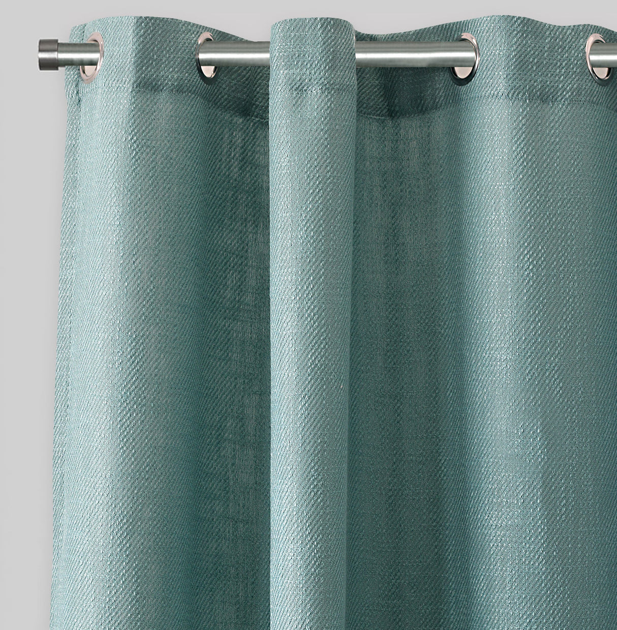 Raider Linen Blend Curtain Fabric - Solid Textured Chevron Pattern, Spa, 54" X 96" (2 Panels)