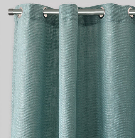 Raider Linen Blend Curtain Fabric - Solid Textured Chevron Pattern, Spa, 54" X 96" (2 Panels)
