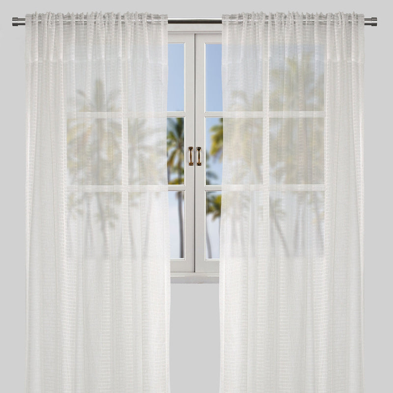 Ramona Polyester Fabric - Horizontal Stripe Net-Like Sheer, Ivory, 54" X 96", Rod Pocket (2 Panels)