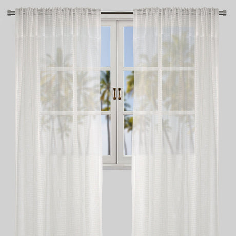 Ramona Polyester Fabric - Horizontal Stripe Net-Like Sheer, Ivory, 54" X 96", Rod Pocket (2 Panels)