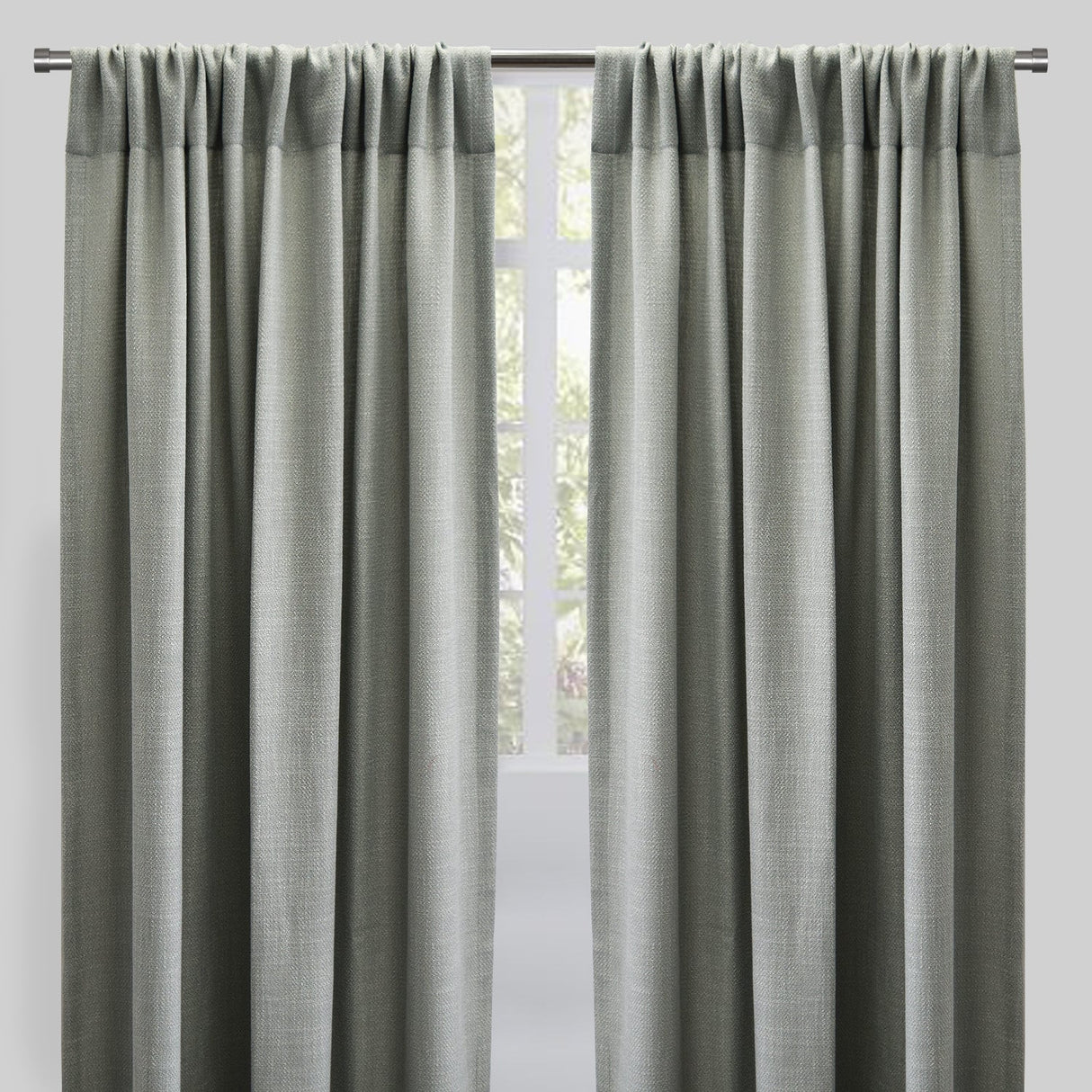 Reno Linen Look Polyester Fabric - Solid Textured Sky, 54" X 96", Rod Pocket (2 Panels)