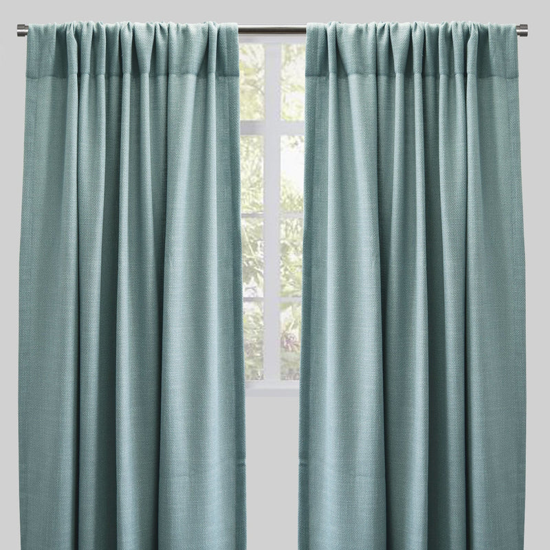 Reno Linen Look Polyester Fabric - Solid Textured Sky, 54" X 96", Rod Pocket (2 Panels)