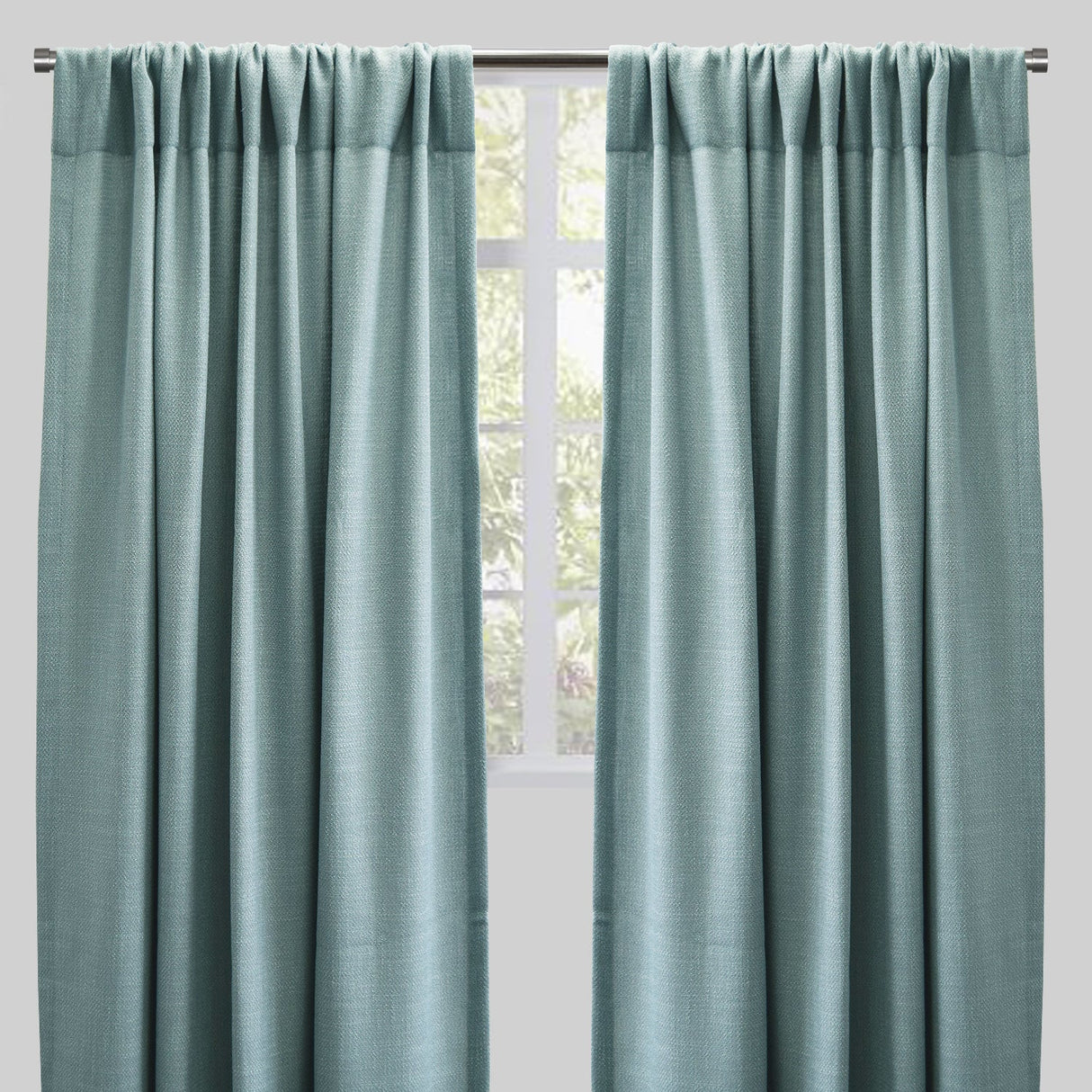 Reno Linen Look Polyester Fabric - Solid Textured Sky, 54" X 96", Rod Pocket (2 Panels)