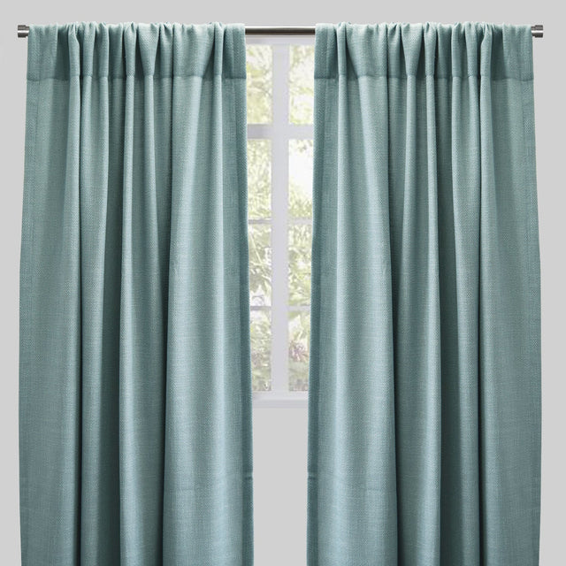 Reno Linen Look Polyester Fabric - Solid Textured Sky, 54" X 96", Rod Pocket (2 Panels)
