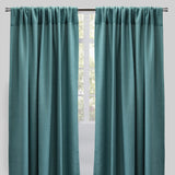 Reno Linen Look Polyester Fabric - Solid Textured Sky, 54" X 96", Rod Pocket (2 Panels)