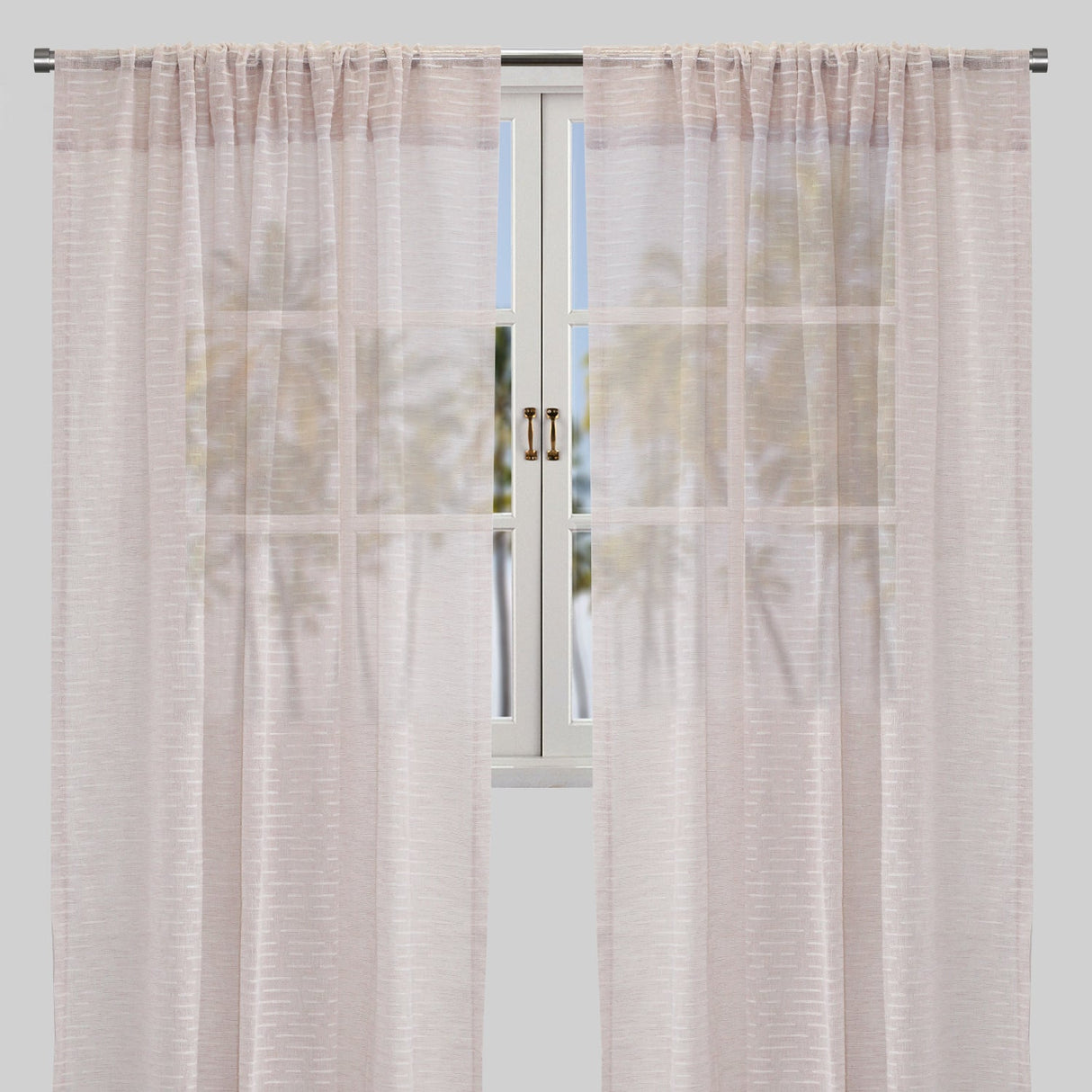 Revenue Curtain Panels Polyester Fabric - Horizontal Striped Embroidered Sheer, 54" Width X 96" Height, Rod Pocket (2 Panels)