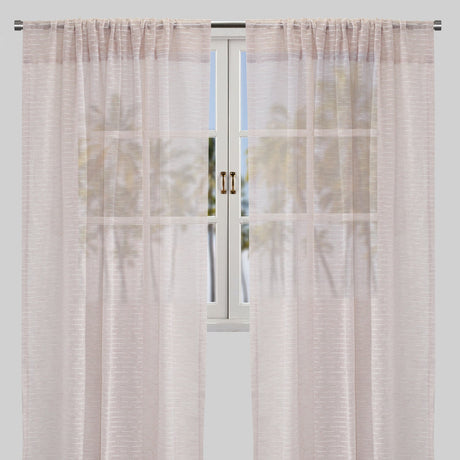 Revenue Curtain Panels Polyester Fabric - Horizontal Striped Embroidered Sheer, 54" Width X 96" Height, Rod Pocket (2 Panels)