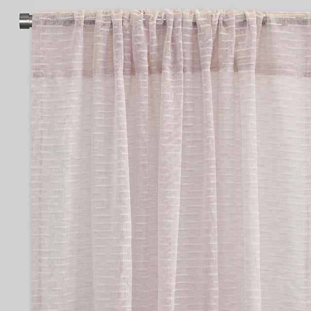Revenue Curtain Panels Polyester Fabric - Horizontal Striped Embroidered Sheer, 54" Width X 96" Height, Rod Pocket (2 Panels)