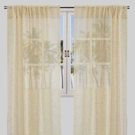 Revenue Curtain Panels Polyester Fabric - Horizontal Striped Embroidered Sheer, 54" Width X 96" Height, Rod Pocket (2 Panels)