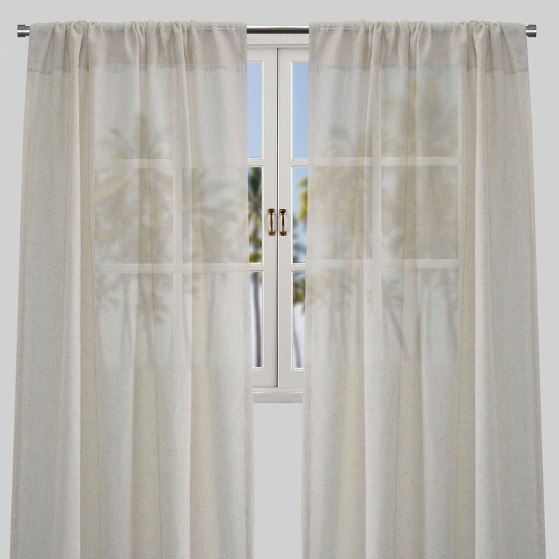 Ronan Curtain Panels Polyester Fabric - Solid Textured Linen Look Sheer, 54" Width X 84" Height, Rod Pocket (1 Pair)