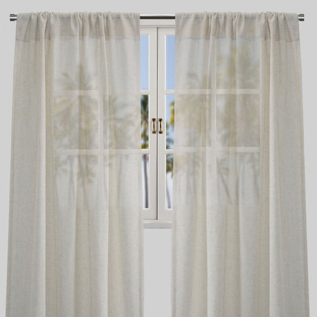 Ronan Curtain Panels Polyester Fabric - Solid Textured Linen Look Sheer, 54" Width X 84" Height, Rod Pocket (1 Pair)