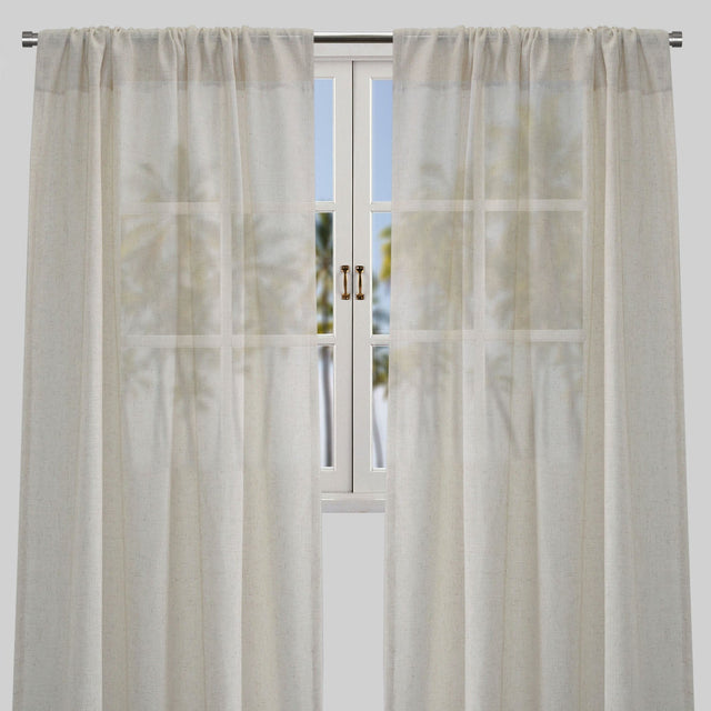 Ronan Curtain Panels Polyester Fabric - Solid Textured Linen Look Sheer, 54" Width X 84" Height, Rod Pocket (1 Pair)