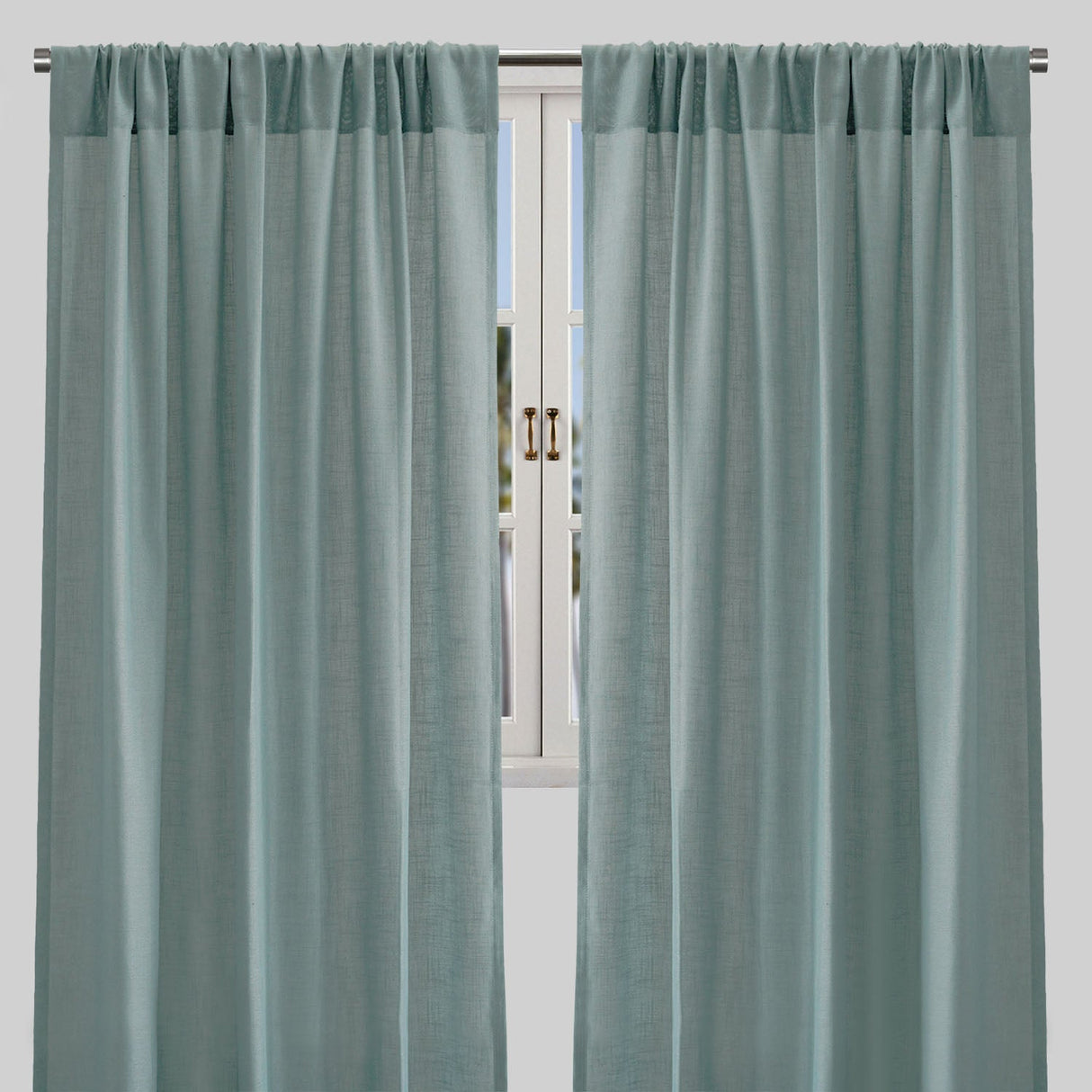 Ronan Curtain Panels Polyester Fabric - Solid Textured Linen Look Sheer, 54" Width X 84" Height, Rod Pocket (1 Pair)