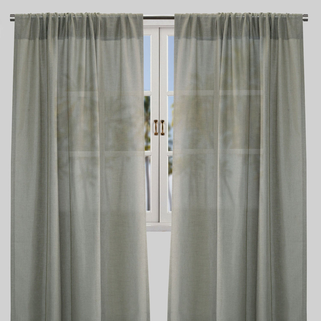 Ronan Curtain Panels Polyester Fabric - Solid Textured Linen Look Sheer, 54" Width X 84" Height, Rod Pocket (1 Pair)