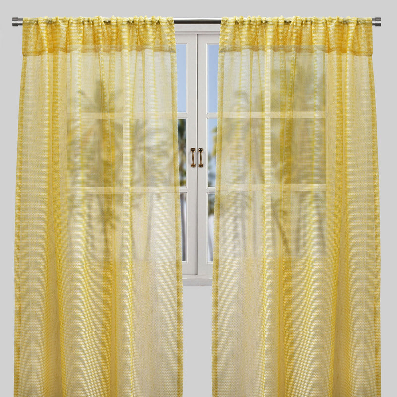 Ruby Polyester Fabric - Striped Shiny Sheer, 54" Width X 96" Height, Rod Pocket (2 Panels)