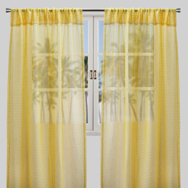 Ruby Polyester Fabric - Striped Shiny Sheer, 54" Width X 96" Height, Rod Pocket (2 Panels)