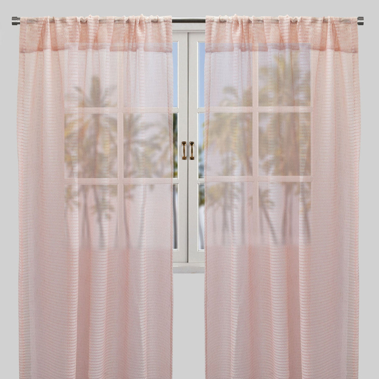 Ruby Polyester Fabric - Striped Shiny Sheer, 54" Width X 96" Height, Rod Pocket (2 Panels)