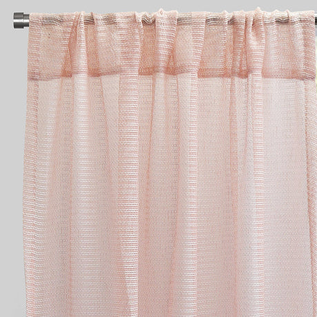 Ruby Polyester Fabric - Striped Shiny Sheer, 54" Width X 96" Height, Rod Pocket (2 Panels)