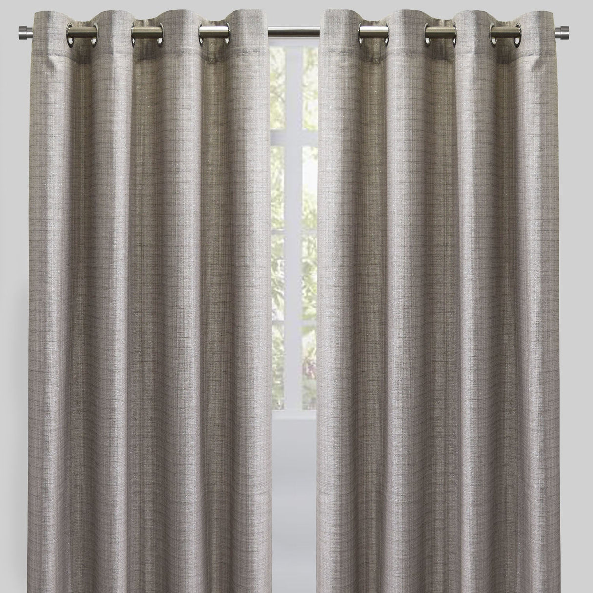 Sabrina Curtain Panels Linen Fabric - Solid Metallic Flax, 54X96, Grommet (1 Pair)
