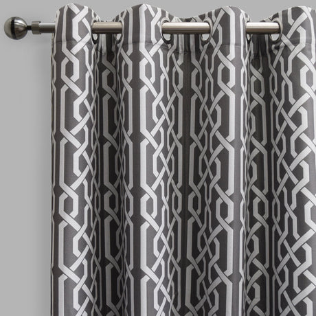 Samba Geometric Jacquard Polyester Fabric - Ivory, Pewter, Room Darkening, 54" X 96" (Sold By The Pair)