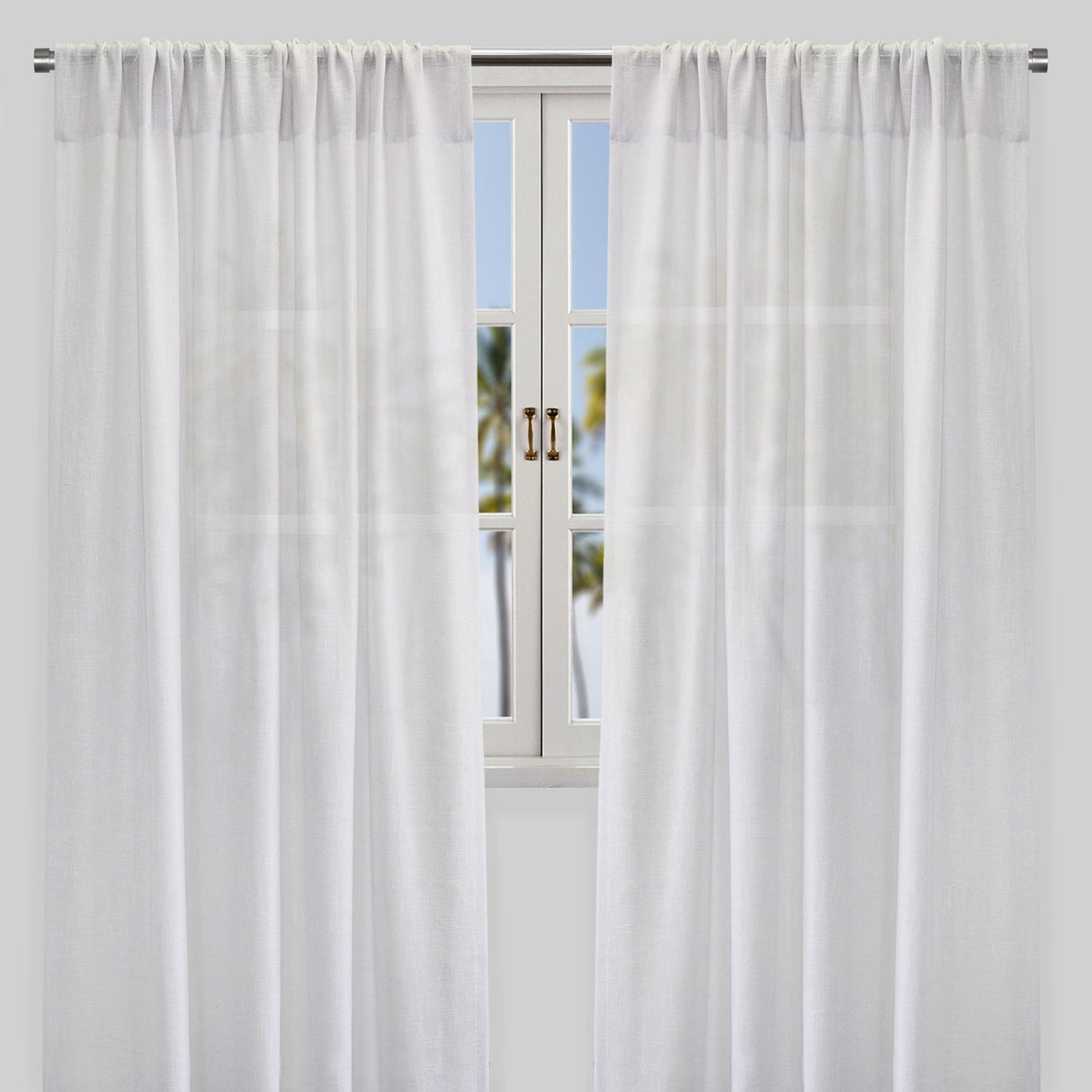 Shira Curtain Panels Solid Linen Blend Fabric - Solid Linen Look, White, Ivory, Flax, 54X84, 54X96, Rod Pocket (2 Panels)
